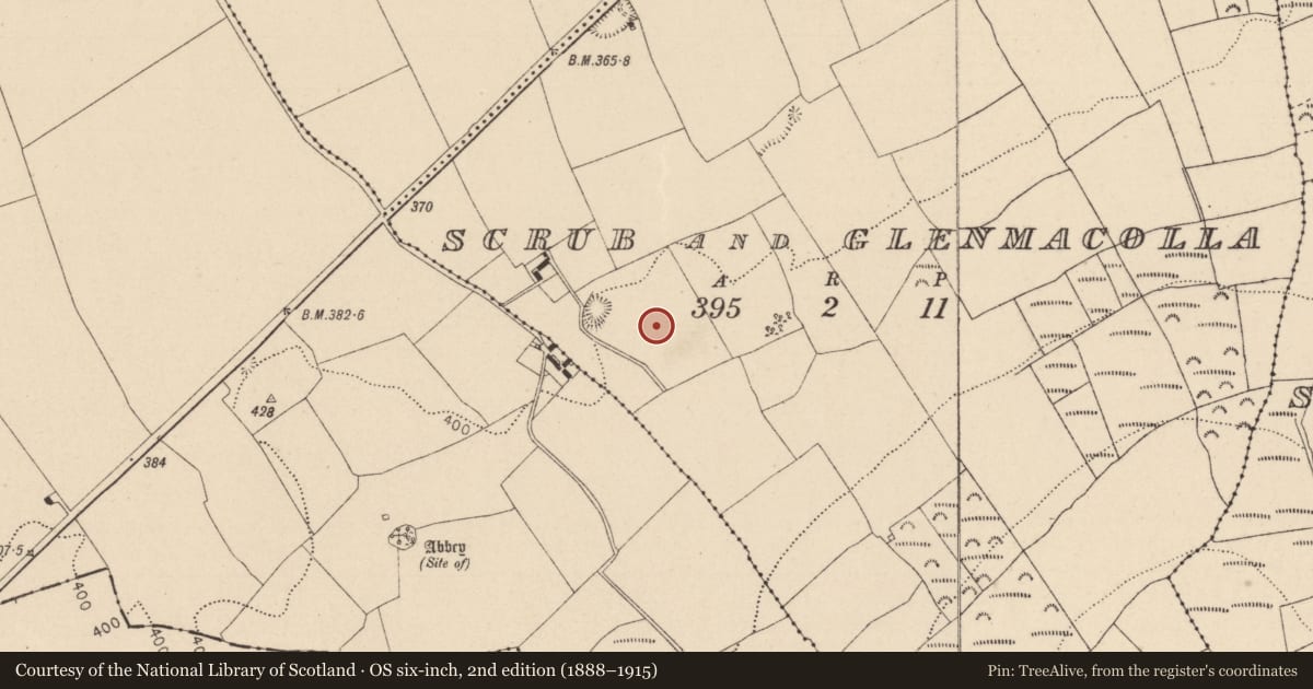 Ordnance Survey six-inch map, 2nd edition (1888–1915) covering the location of Enclosure, Scrub And Glenmacolla, County Laois, with a pin at the register's coordinates