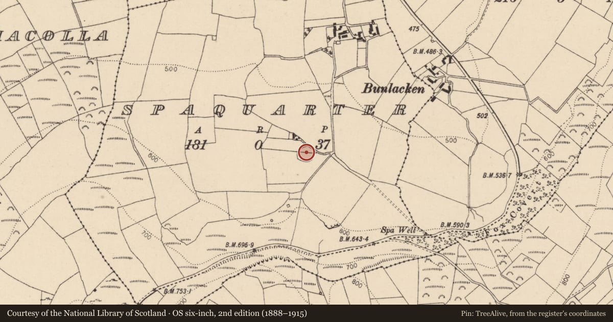 Ordnance Survey six-inch map, 2nd edition (1888–1915) covering the location of Enclosure, Spaquarter, County Laois, with a pin at the register's coordinates