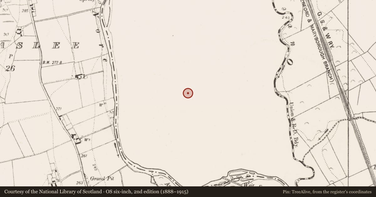 Ordnance Survey six-inch map, 2nd edition (1888–1915) covering the location of Field system, Grenan, County Laois, with a pin at the register's coordinates