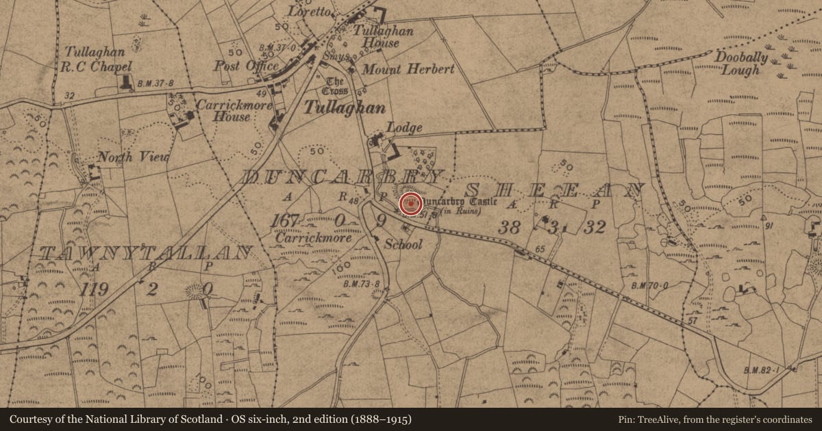 Ordnance Survey six-inch map, 2nd edition (1888–1915) covering the location of Bawn, Duncarbry, County Leitrim, with a pin at the register's coordinates