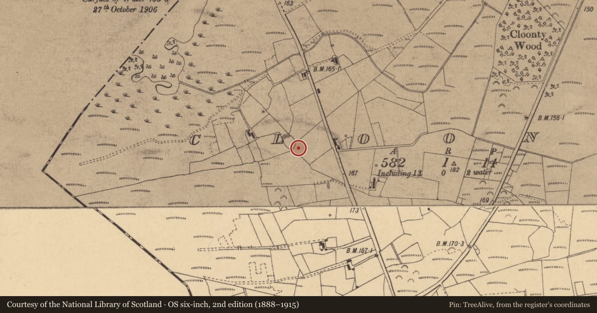 Ordnance Survey six-inch map, 2nd edition (1888–1915) covering the location of Ringfort - cashel, Cloonty, County Leitrim, with a pin at the register's coordinates