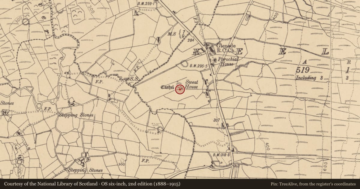 Ordnance Survey six-inch map, 2nd edition (1888–1915) covering the location of Ringfort - cashel, Keeloges, County Leitrim, with a pin at the register's coordinates