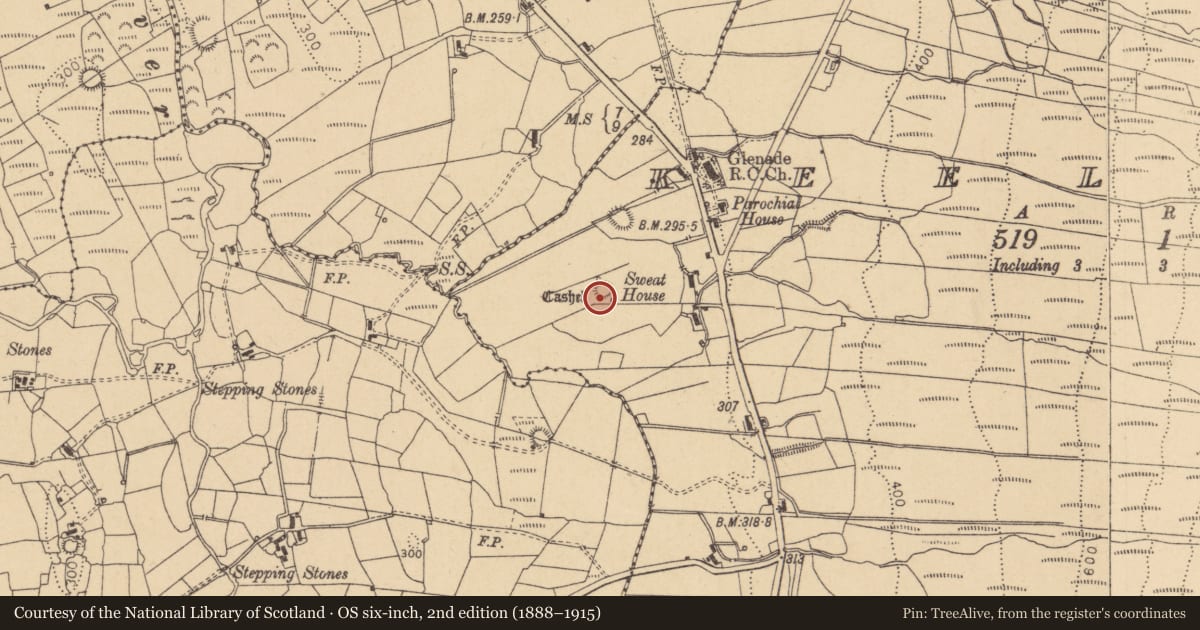 Ordnance Survey six-inch map, 2nd edition (1888–1915) covering the location of Souterrain, Keeloges, County Leitrim, with a pin at the register's coordinates
