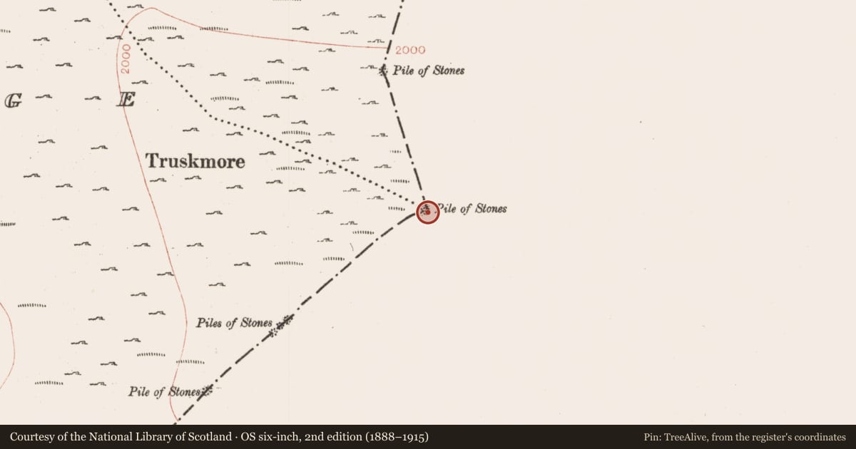 Ordnance Survey six-inch map, 2nd edition (1888–1915) covering the location of Cairn - boundary cairn, Cleighragh, Cloontyprughlish, County Leitrim, with a pin at the register's coordinates
