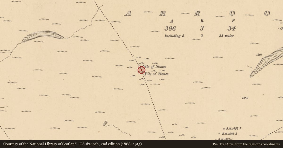 Ordnance Survey six-inch map, 2nd edition (1888–1915) covering the location of Cairn - boundary cairn, Aghanlish, Arroo, County Leitrim, with a pin at the register's coordinates