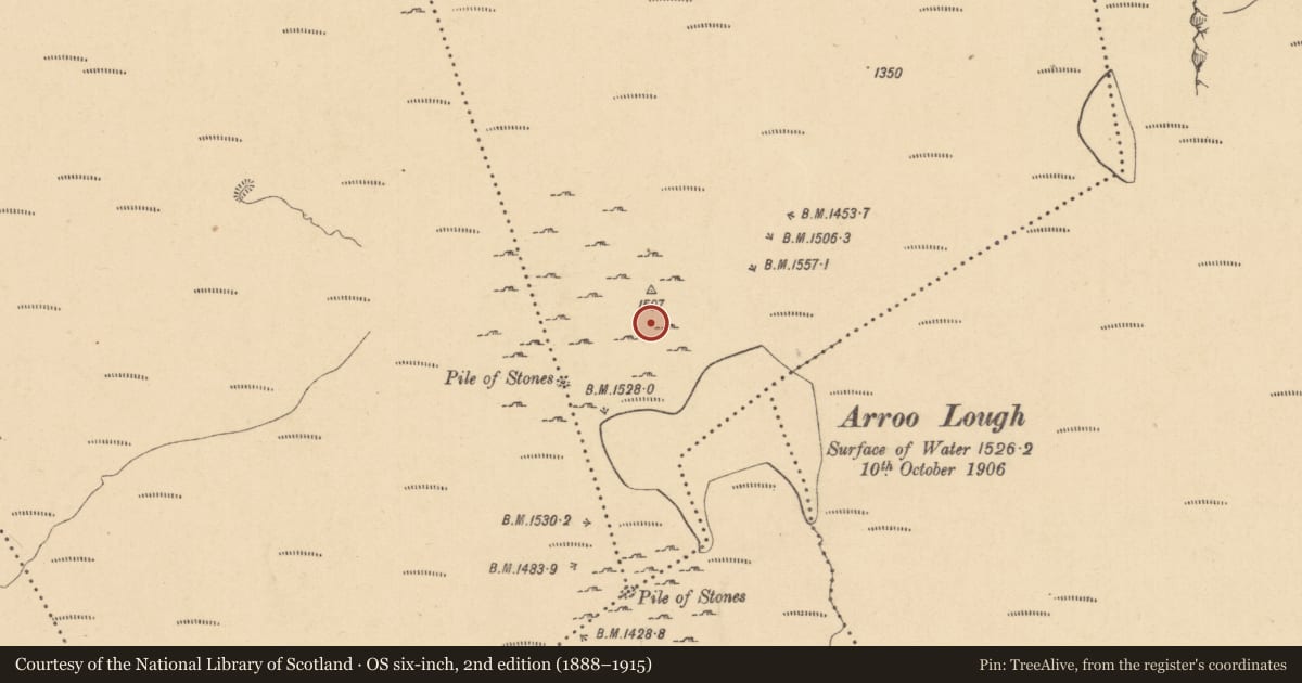 Ordnance Survey six-inch map, 2nd edition (1888–1915) covering the location of Cairn - unclassified, Arroo, County Leitrim, with a pin at the register's coordinates