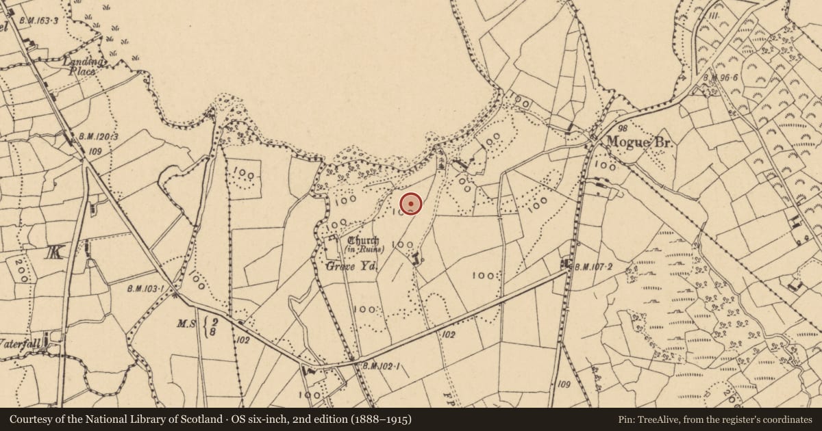 Ordnance Survey six-inch map, 2nd edition (1888–1915) covering the location of Ritual site - holy well, Gubalaun, County Leitrim, with a pin at the register's coordinates