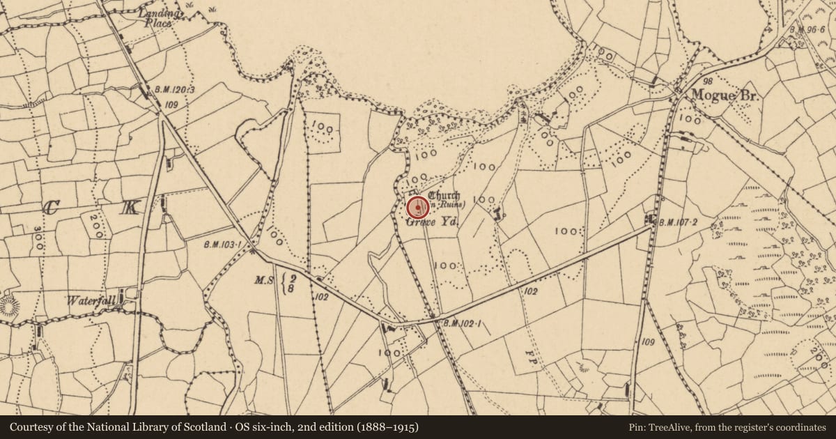 Ordnance Survey six-inch map, 2nd edition (1888–1915) covering the location of Cupmarked stone, Gubalaun, County Leitrim, with a pin at the register's coordinates