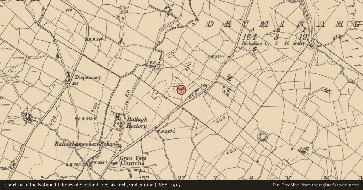 Ordnance Survey six-inch map, 2nd edition (1888–1915) covering the location of Ringfort - rath, Druminargid, County Leitrim, with a pin at the register's coordinates
