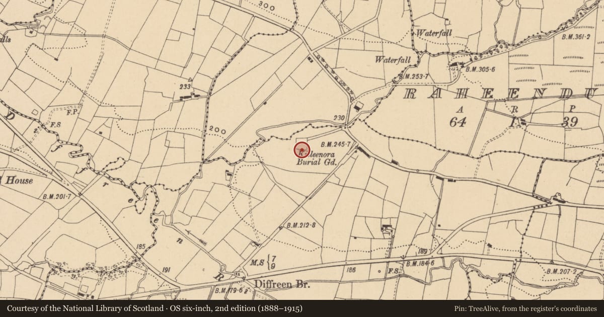 Ordnance Survey six-inch map, 2nd edition (1888–1915) covering the location of Church, Diffreen, County Leitrim, with a pin at the register's coordinates
