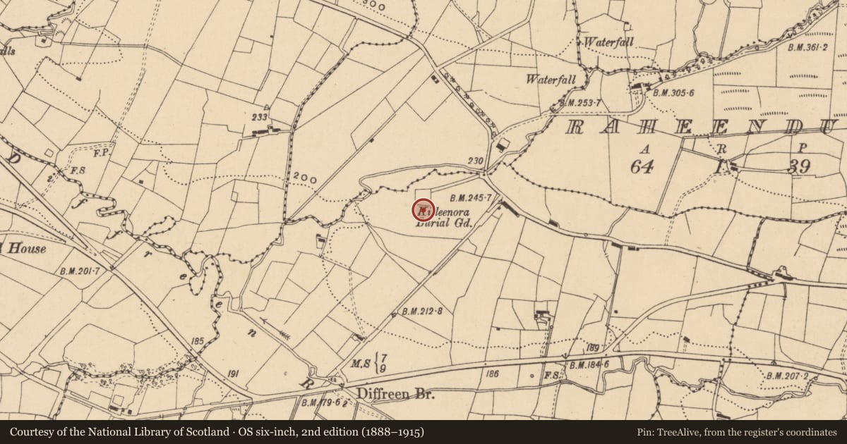 Ordnance Survey six-inch map, 2nd edition (1888–1915) covering the location of Cross, Diffreen, County Leitrim, with a pin at the register's coordinates