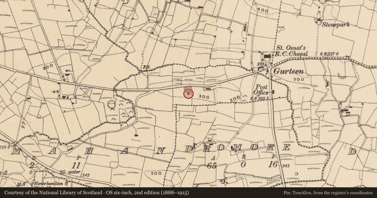 Ordnance Survey six-inch map, 2nd edition (1888–1915) covering the location of Ringfort - rath, Drummahan, County Leitrim, with a pin at the register's coordinates