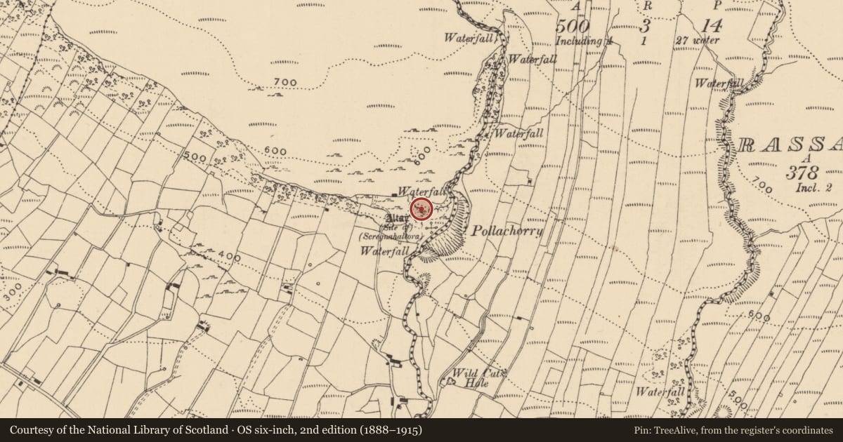 Ordnance Survey six-inch map, 2nd edition (1888–1915) covering the location of Children's burial ground, Leckanarainey, County Leitrim, with a pin at the register's coordinates