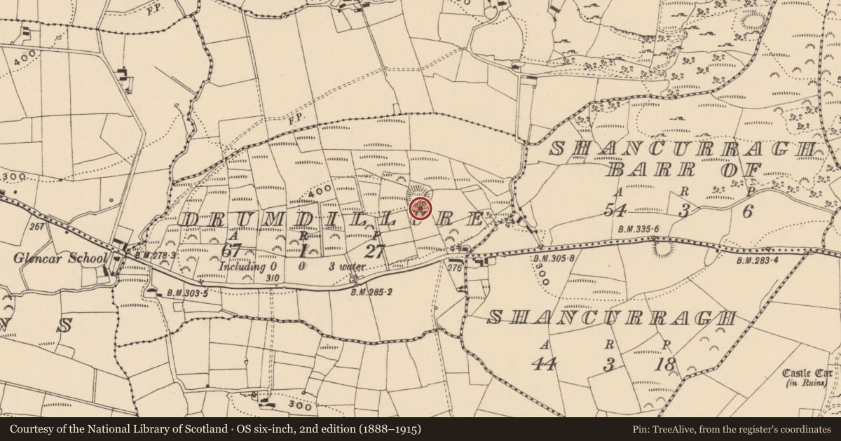 Ordnance Survey six-inch map, 2nd edition (1888–1915) covering the location of Ringfort - rath, Drumdillure, County Leitrim, with a pin at the register's coordinates