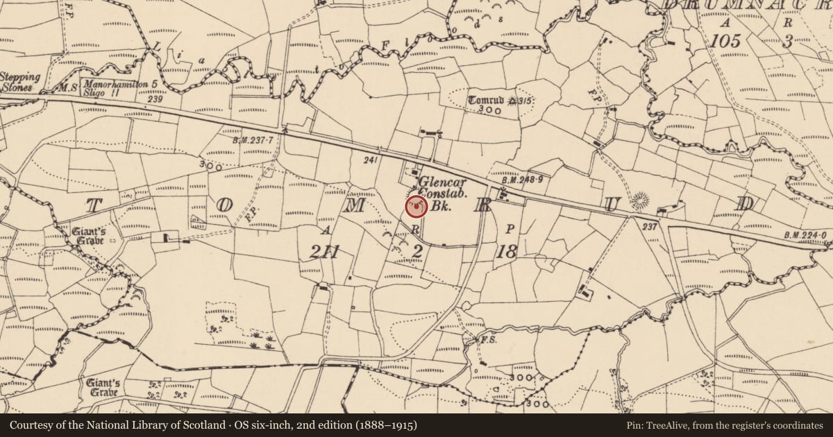 Ordnance Survey six-inch map, 2nd edition (1888–1915) covering the location of Ringfort - rath, Tomrud, County Leitrim, with a pin at the register's coordinates