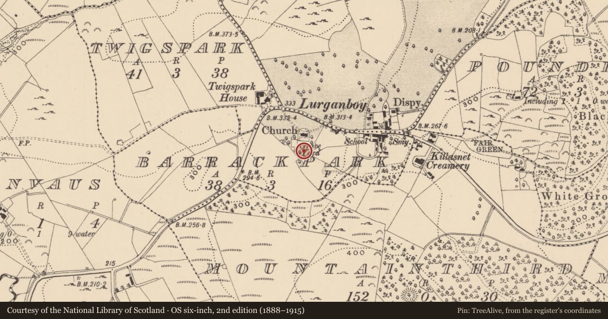 Ordnance Survey six-inch map, 2nd edition (1888–1915) covering the location of Bastioned fort, Barrackpark, County Leitrim, with a pin at the register's coordinates