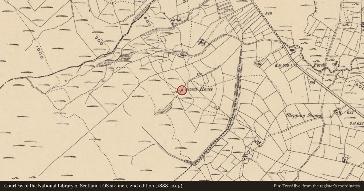 Ordnance Survey six-inch map, 2nd edition (1888–1915) covering the location of Sweathouse, Lacoon, County Leitrim, with a pin at the register's coordinates