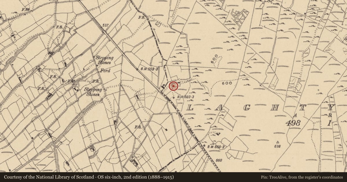 Ordnance Survey six-inch map, 2nd edition (1888–1915) covering the location of House - 18th/19th century, Laghty Barr, County Leitrim, with a pin at the register's coordinates