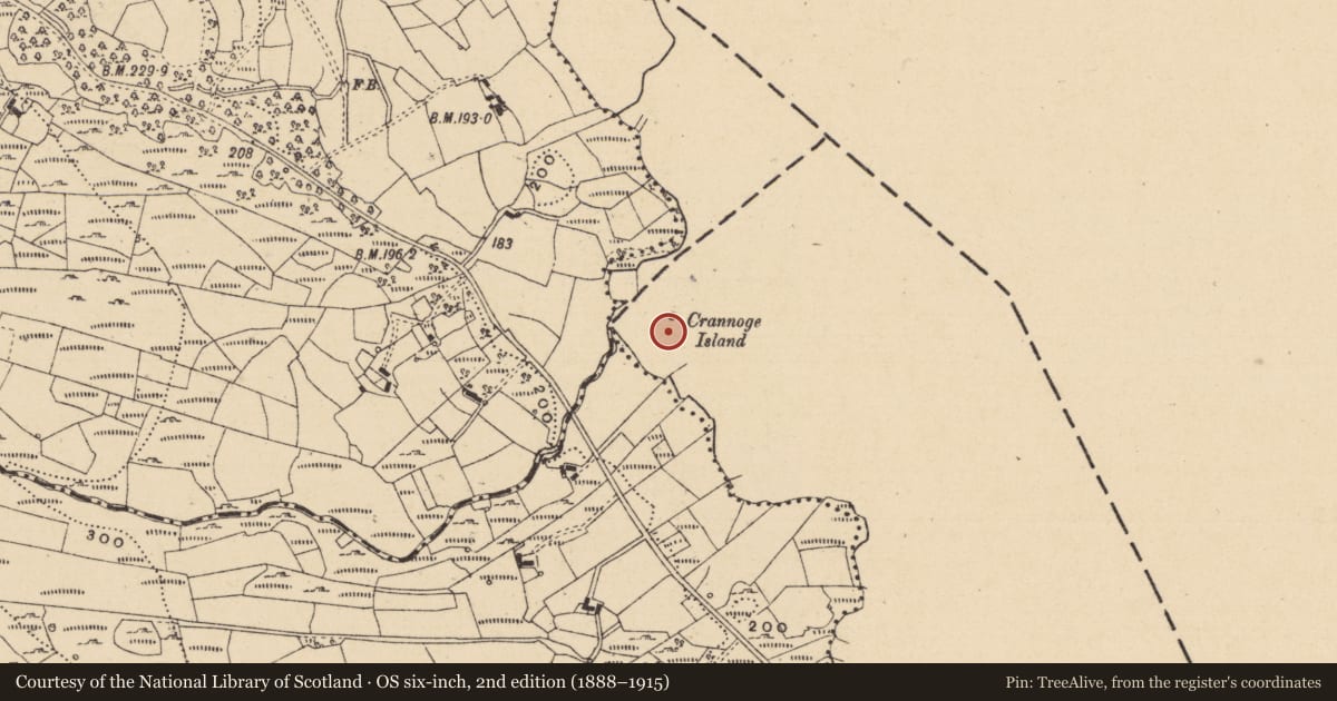 Ordnance Survey six-inch map, 2nd edition (1888–1915) covering the location of Crannog, Crannoge Island, County Leitrim, with a pin at the register's coordinates