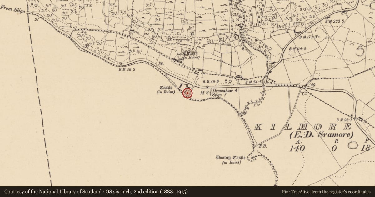 Ordnance Survey six-inch map, 2nd edition (1888–1915) covering the location of Gatehouse, Kilmore, County Leitrim, with a pin at the register's coordinates