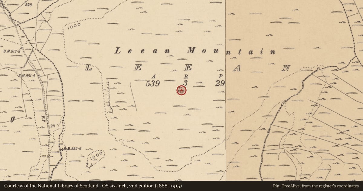Ordnance Survey six-inch map, 2nd edition (1888–1915) covering the location of Cairn - unclassified, Leean, County Leitrim, with a pin at the register's coordinates