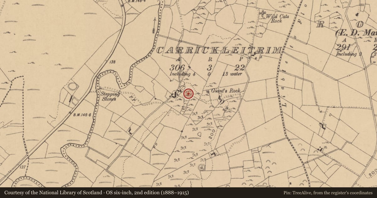 Ordnance Survey six-inch map, 2nd edition (1888–1915) covering the location of Ringfort - unclassified, Carrickleitrim, County Leitrim, with a pin at the register's coordinates