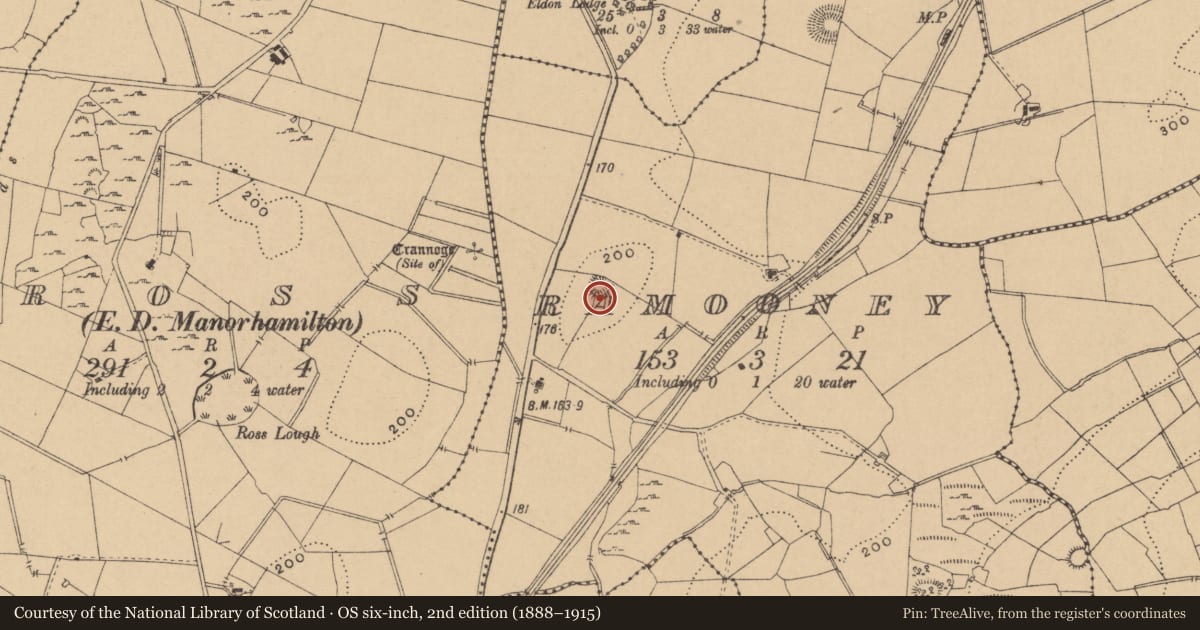 Ordnance Survey six-inch map, 2nd edition (1888–1915) covering the location of Ringfort - rath, Ramooney, County Leitrim, with a pin at the register's coordinates