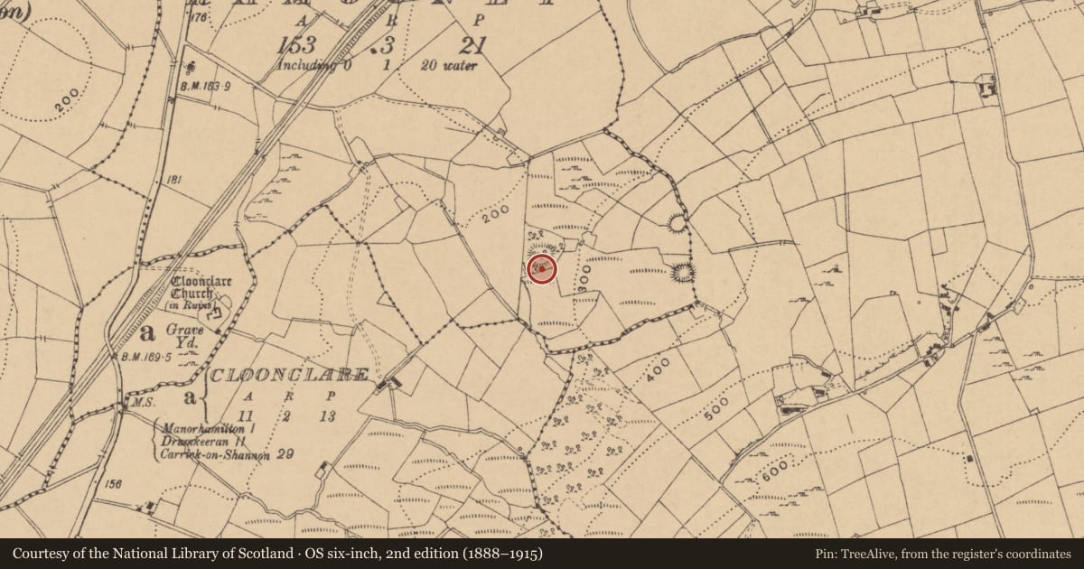Ordnance Survey six-inch map, 2nd edition (1888–1915) covering the location of Ringfort - cashel, Ramooney, County Leitrim, with a pin at the register's coordinates