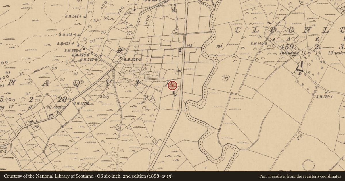 Ordnance Survey six-inch map, 2nd edition (1888–1915) covering the location of Enclosure, Cloonaquin, County Leitrim, with a pin at the register's coordinates