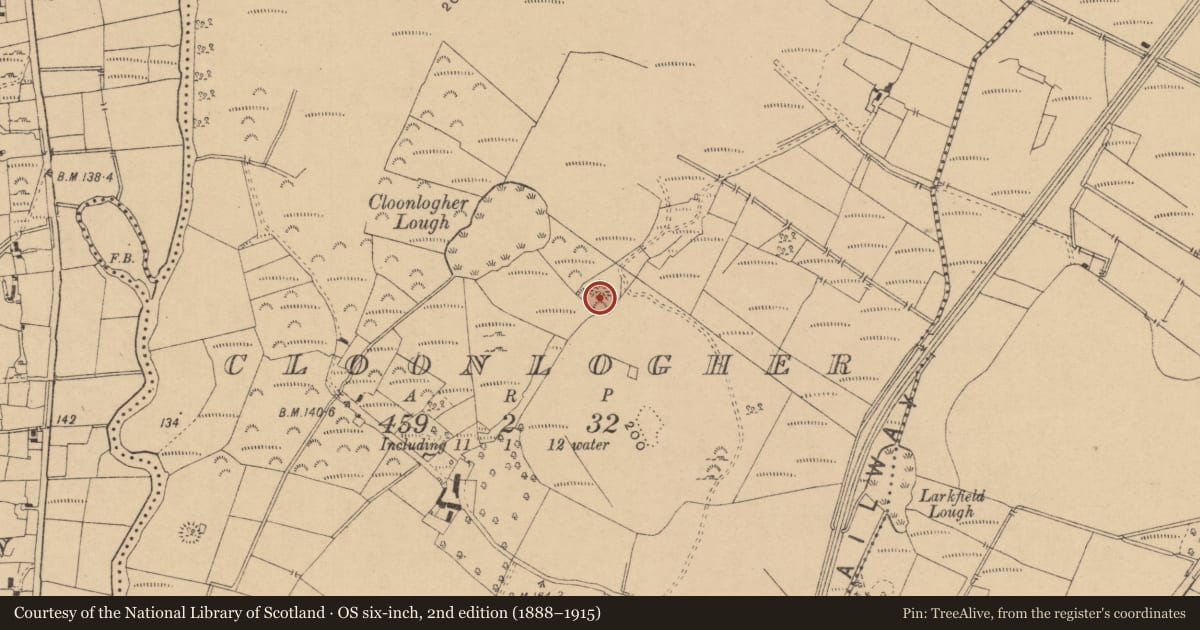 Ordnance Survey six-inch map, 2nd edition (1888–1915) covering the location of Ringfort - rath, Cloonlogher, County Leitrim, with a pin at the register's coordinates