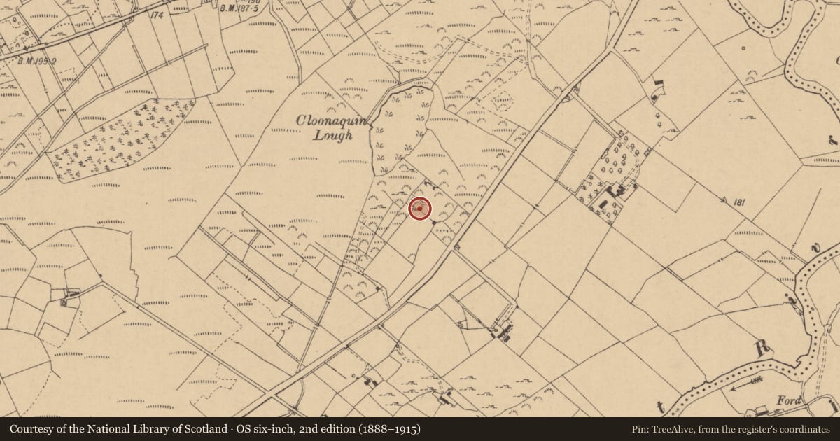 Ordnance Survey six-inch map, 2nd edition (1888–1915) covering the location of Ringfort - rath, Cloonaquin, County Leitrim, with a pin at the register's coordinates