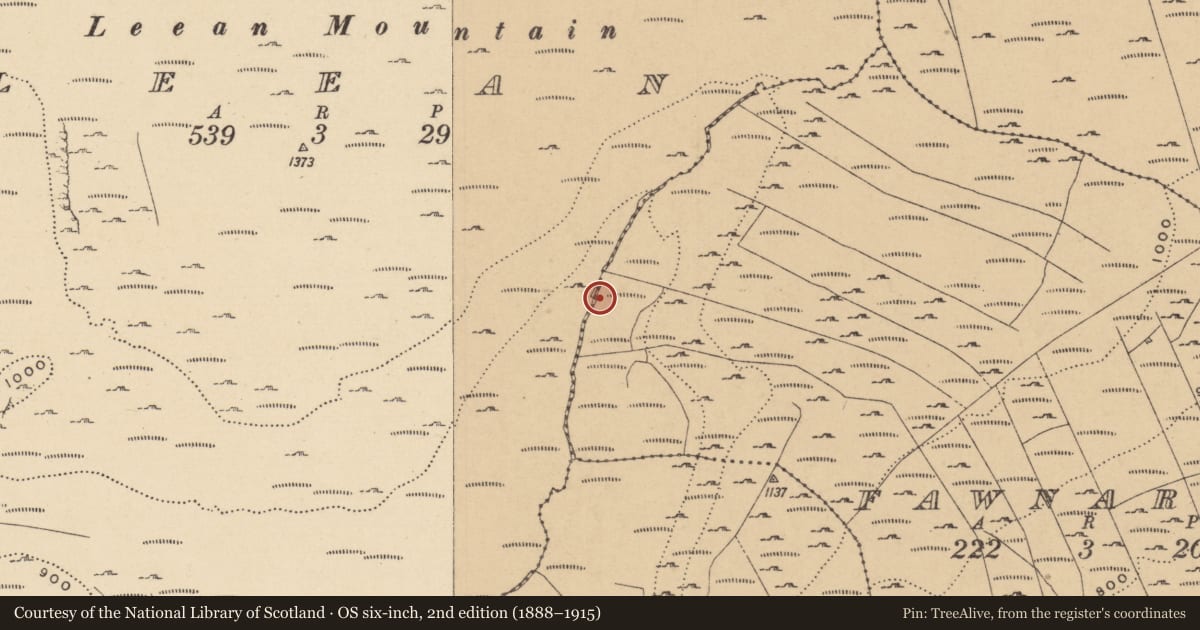 Ordnance Survey six-inch map, 2nd edition (1888–1915) covering the location of Water mill - unclassified, Leean, County Leitrim, with a pin at the register's coordinates