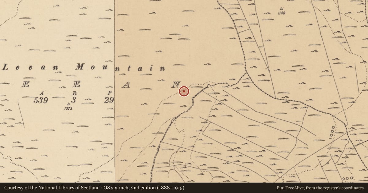 Ordnance Survey six-inch map, 2nd edition (1888–1915) covering the location of Hut site, Leean, County Leitrim, with a pin at the register's coordinates