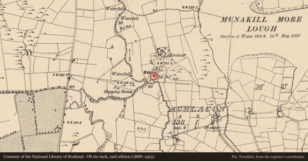 Ordnance Survey six-inch map, 2nd edition (1888–1915) covering the location of Souterrain, Aghlacon, County Leitrim, with a pin at the register's coordinates