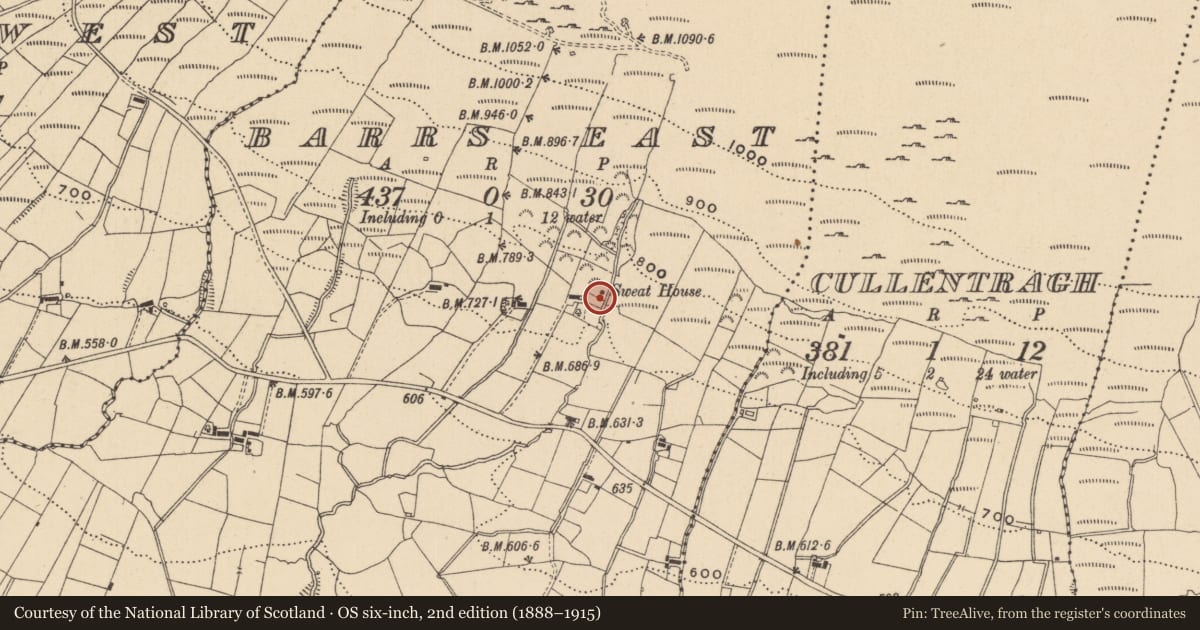 Ordnance Survey six-inch map, 2nd edition (1888–1915) covering the location of Sweathouse, Barrs East, County Leitrim, with a pin at the register's coordinates