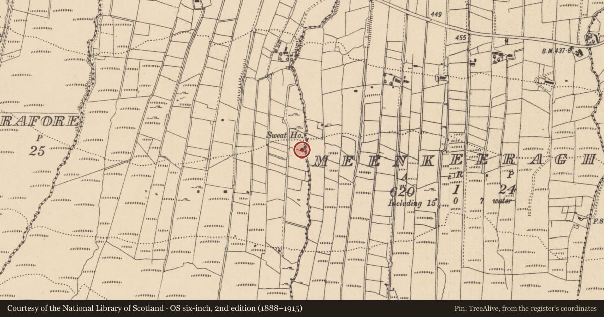 Ordnance Survey six-inch map, 2nd edition (1888–1915) covering the location of Sweathouse, Cloonaghmore, County Leitrim, with a pin at the register's coordinates