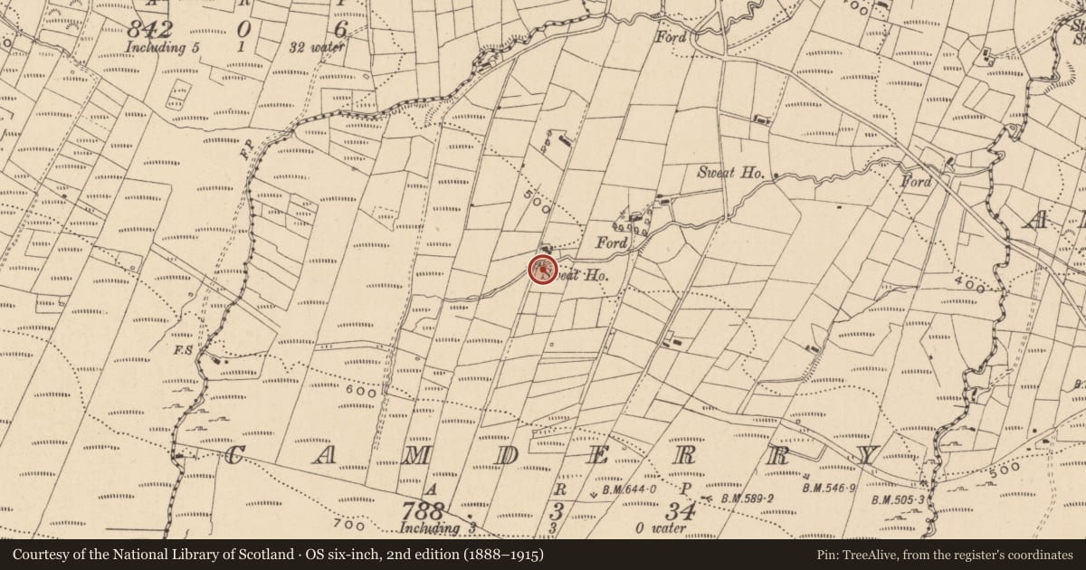 Ordnance Survey six-inch map, 2nd edition (1888–1915) covering the location of Sweathouse, Camderry, County Leitrim, with a pin at the register's coordinates