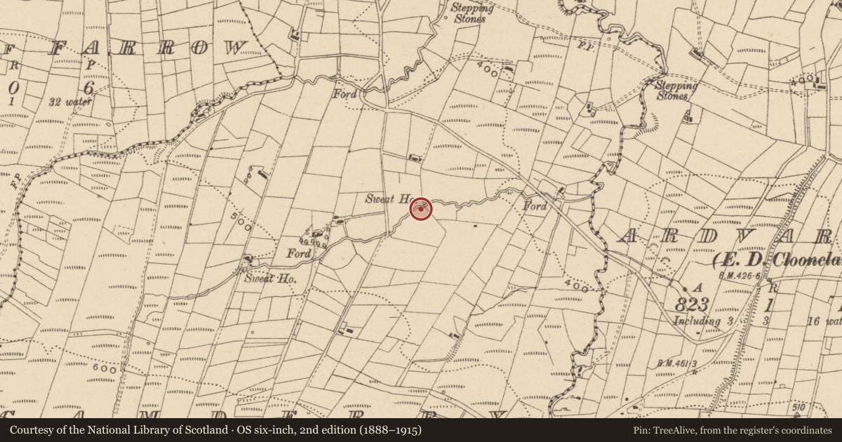 Ordnance Survey six-inch map, 2nd edition (1888–1915) covering the location of Sweathouse, Camderry, County Leitrim, with a pin at the register's coordinates
