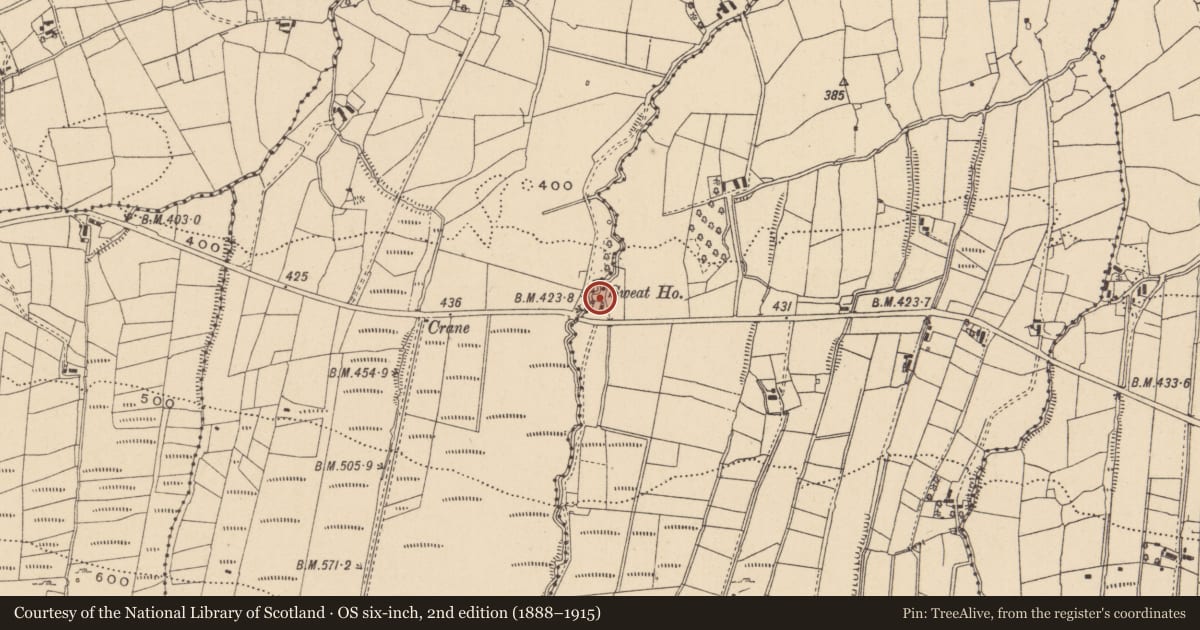 Ordnance Survey six-inch map, 2nd edition (1888–1915) covering the location of Sweathouse, Cloonaghmore, County Leitrim, with a pin at the register's coordinates