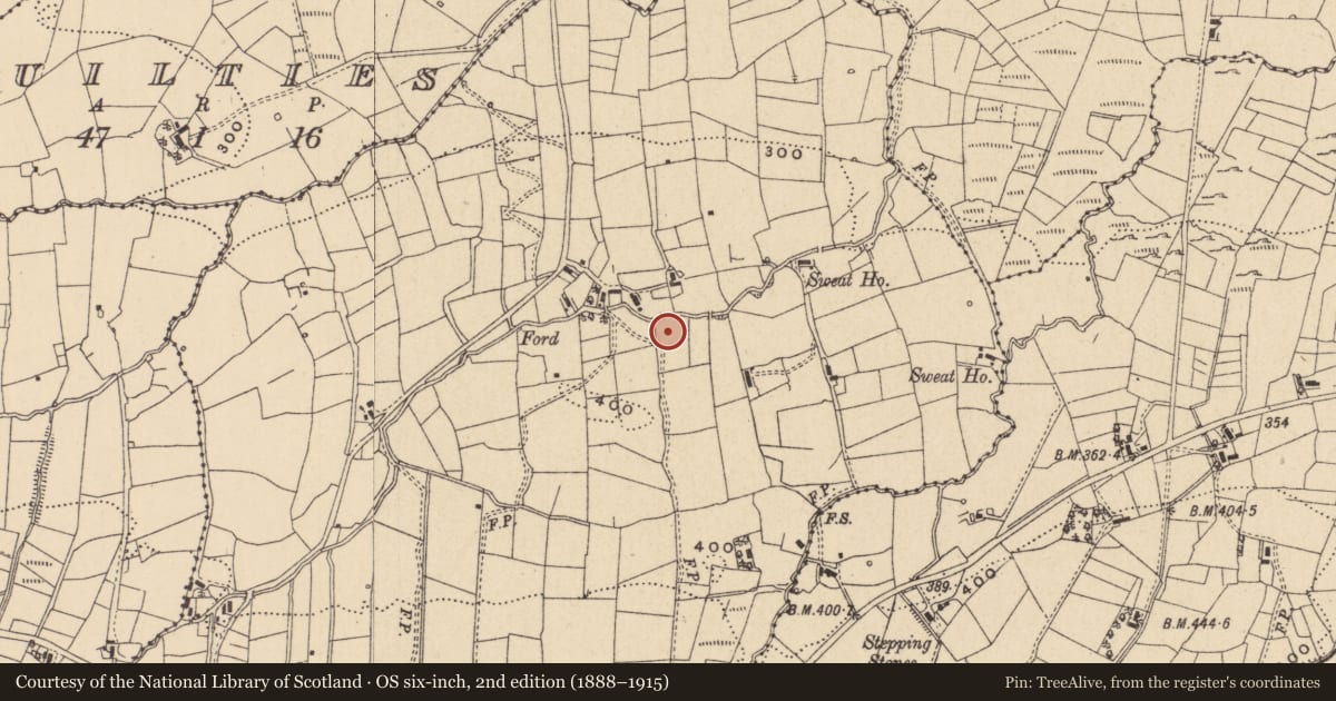 Ordnance Survey six-inch map, 2nd edition (1888–1915) covering the location of Sweathouse, Meenkeeragh, County Leitrim, with a pin at the register's coordinates
