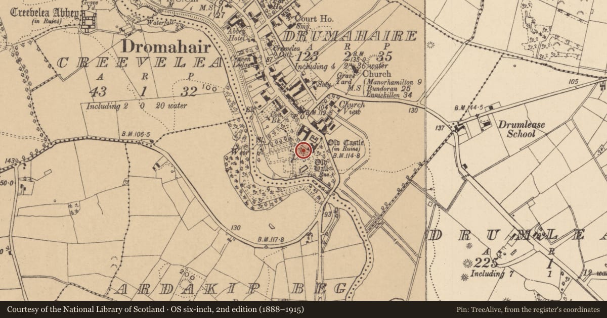 Ordnance Survey six-inch map, 2nd edition (1888–1915) covering the location of Gateway, Drumahaire, County Leitrim, with a pin at the register's coordinates