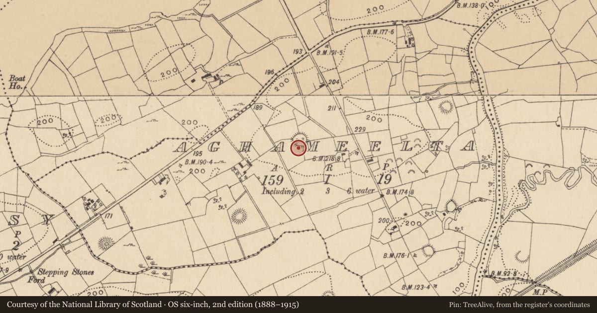 Ordnance Survey six-inch map, 2nd edition (1888–1915) covering the location of Souterrain, Aghameelta, County Leitrim, with a pin at the register's coordinates