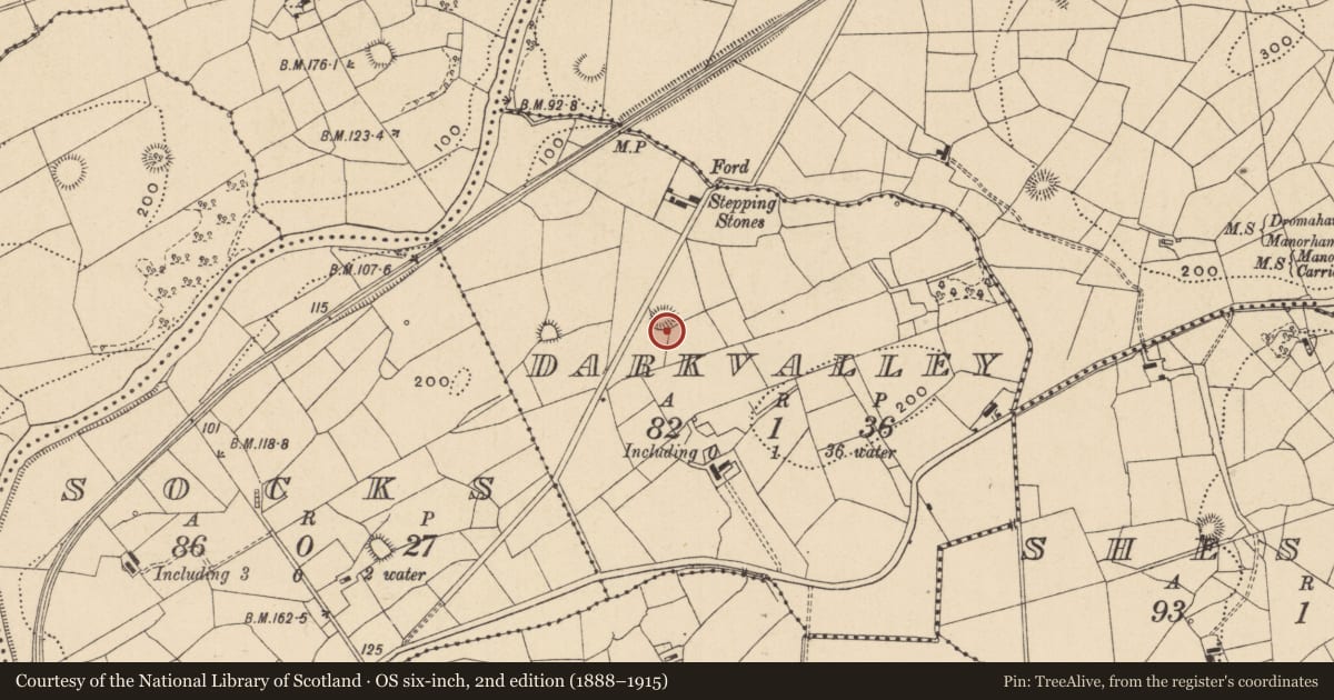Ordnance Survey six-inch map, 2nd edition (1888–1915) covering the location of Ringfort - rath, Darkvalley, County Leitrim, with a pin at the register's coordinates