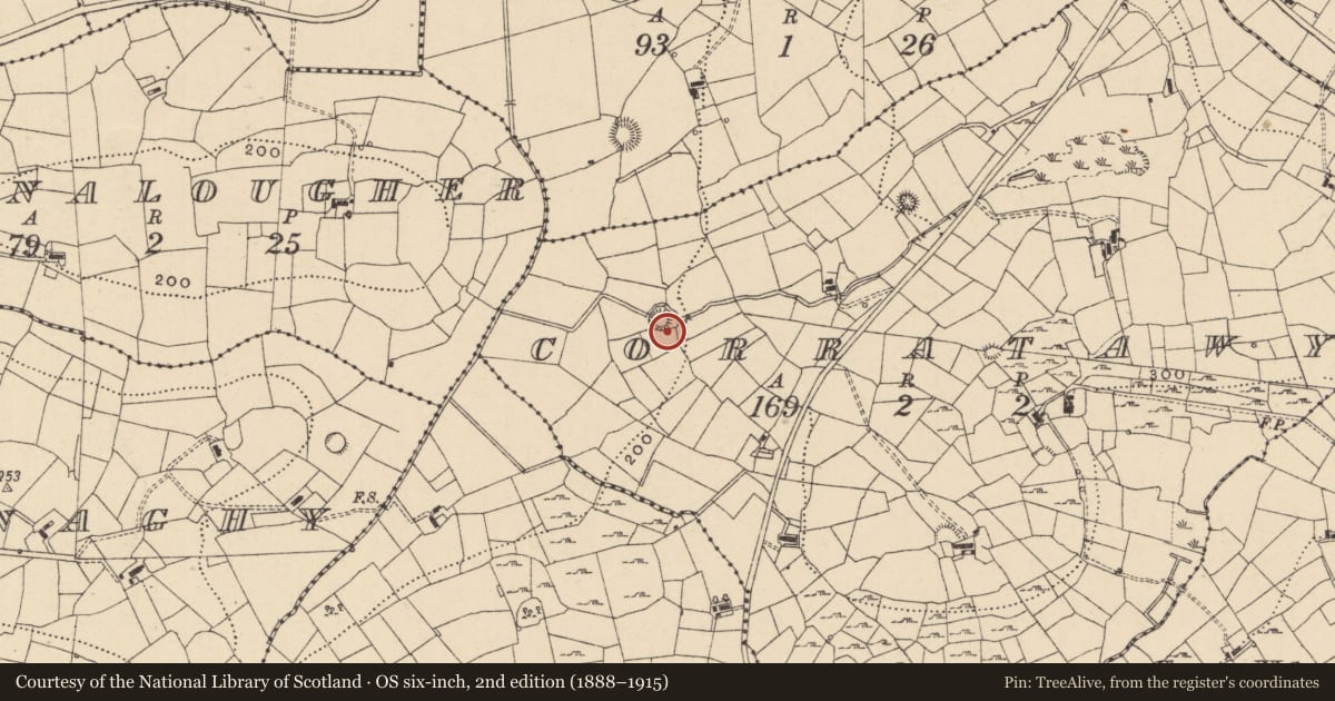Ordnance Survey six-inch map, 2nd edition (1888–1915) covering the location of Ringfort - unclassified, Corratawy, County Leitrim, with a pin at the register's coordinates