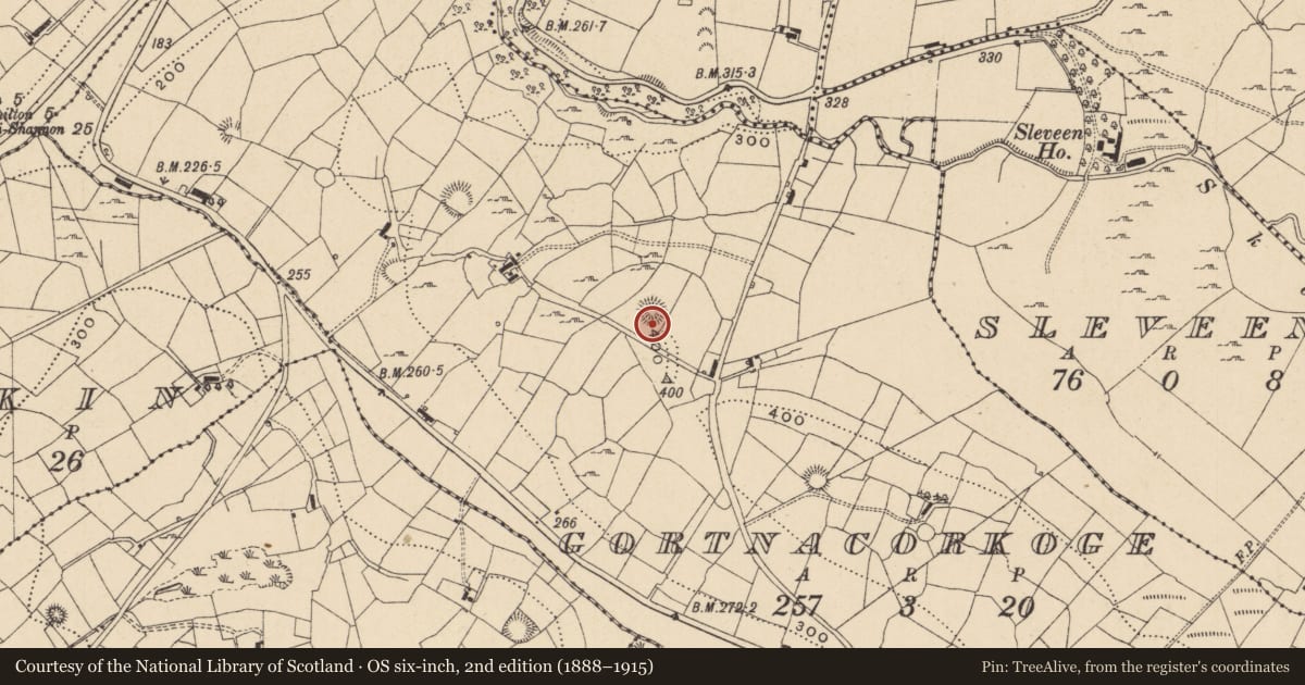 Ordnance Survey six-inch map, 2nd edition (1888–1915) covering the location of Ringfort - rath, Gortnacorkoge, County Leitrim, with a pin at the register's coordinates