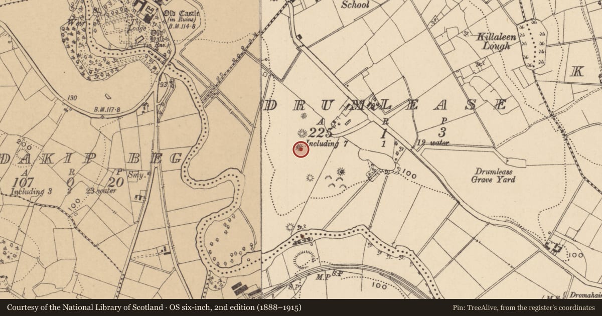 Ordnance Survey six-inch map, 2nd edition (1888–1915) covering the location of Enclosure, Drumlease, County Leitrim, with a pin at the register's coordinates