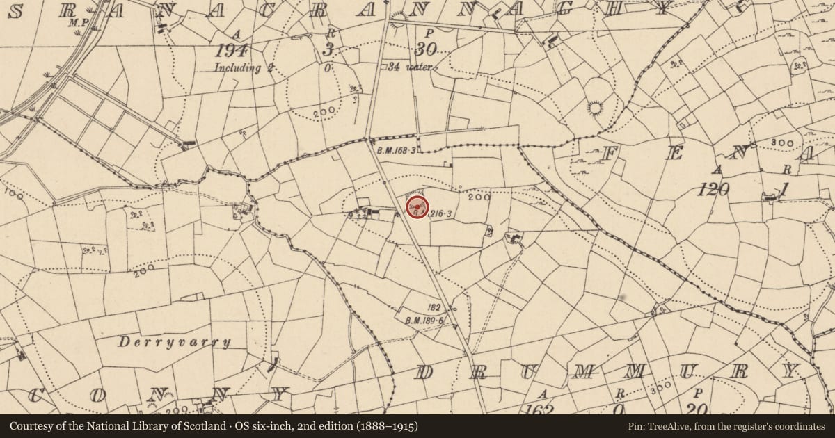 Ordnance Survey six-inch map, 2nd edition (1888–1915) covering the location of Ringfort - rath, Drummury, County Leitrim, with a pin at the register's coordinates