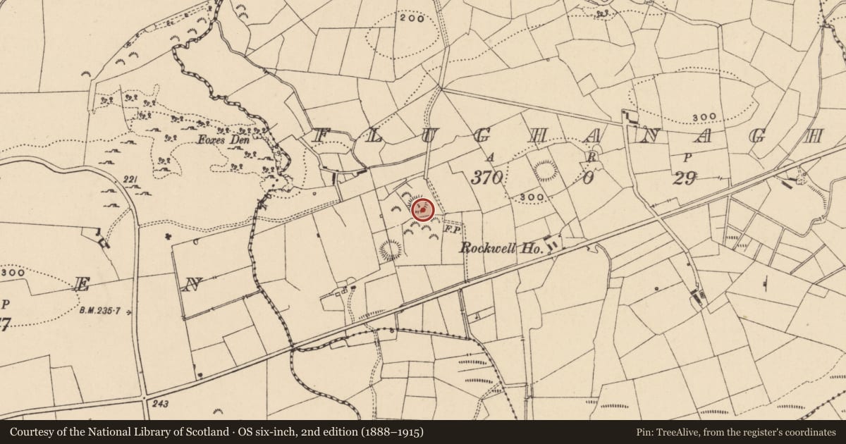 Ordnance Survey six-inch map, 2nd edition (1888–1915) covering the location of Ringfort - rath, Flughanagh, County Leitrim, with a pin at the register's coordinates
