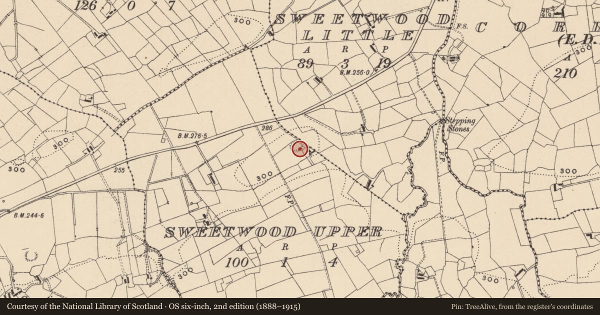 Ordnance Survey six-inch map, 2nd edition (1888–1915) covering the location of Ringfort - rath, Sweetwood Upper, County Leitrim, with a pin at the register's coordinates