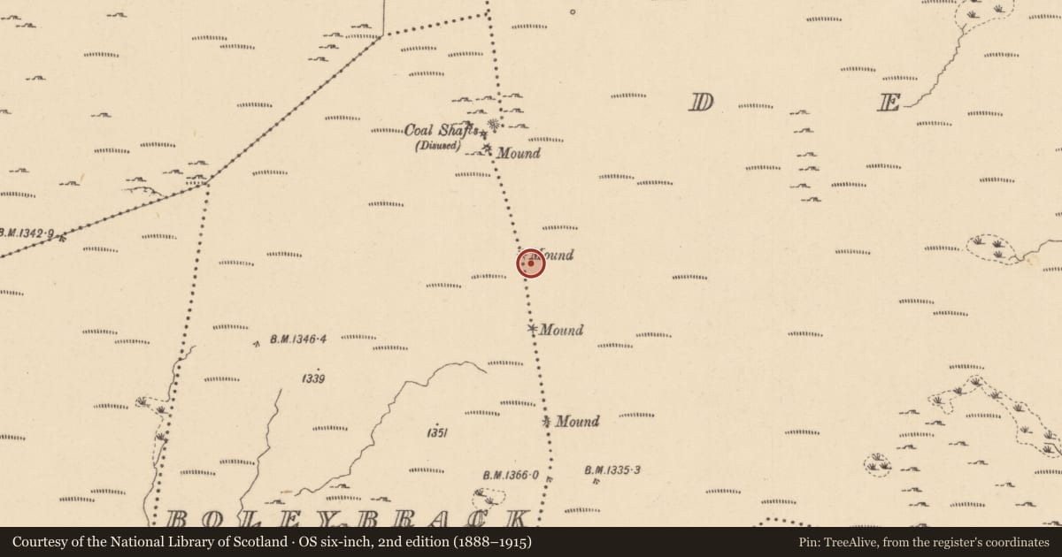 Ordnance Survey six-inch map, 2nd edition (1888–1915) covering the location of Cairn - boundary cairn, Boleybrack, Dergvone, County Leitrim, with a pin at the register's coordinates